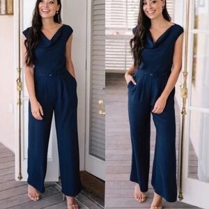 NWOT Gal Meets Glam Delia Cowl Neck Navy Jumpsuit Size 00